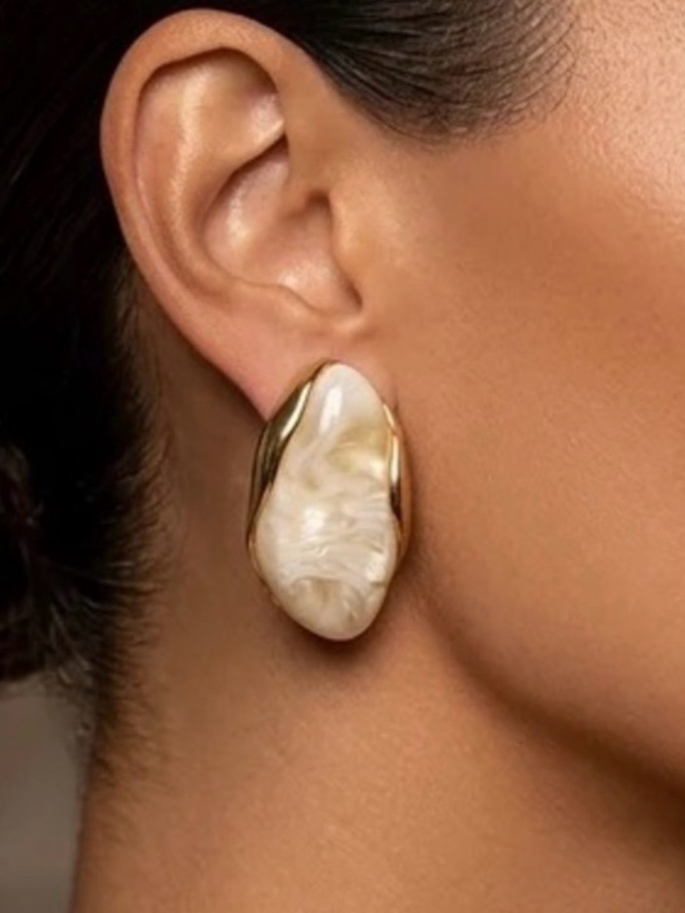 Ivory Marbled Statement Earrings